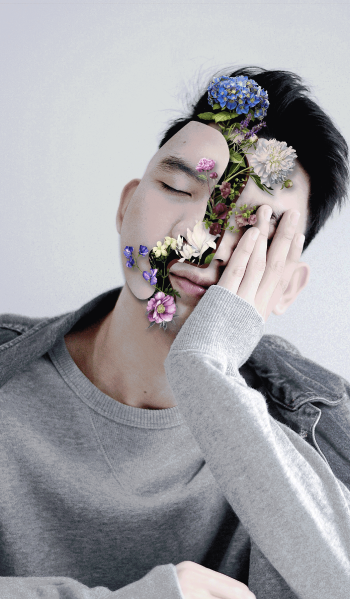 Abstract picture of a person with flowers in the face