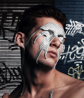 Abstract picture of a man with liquid on his face